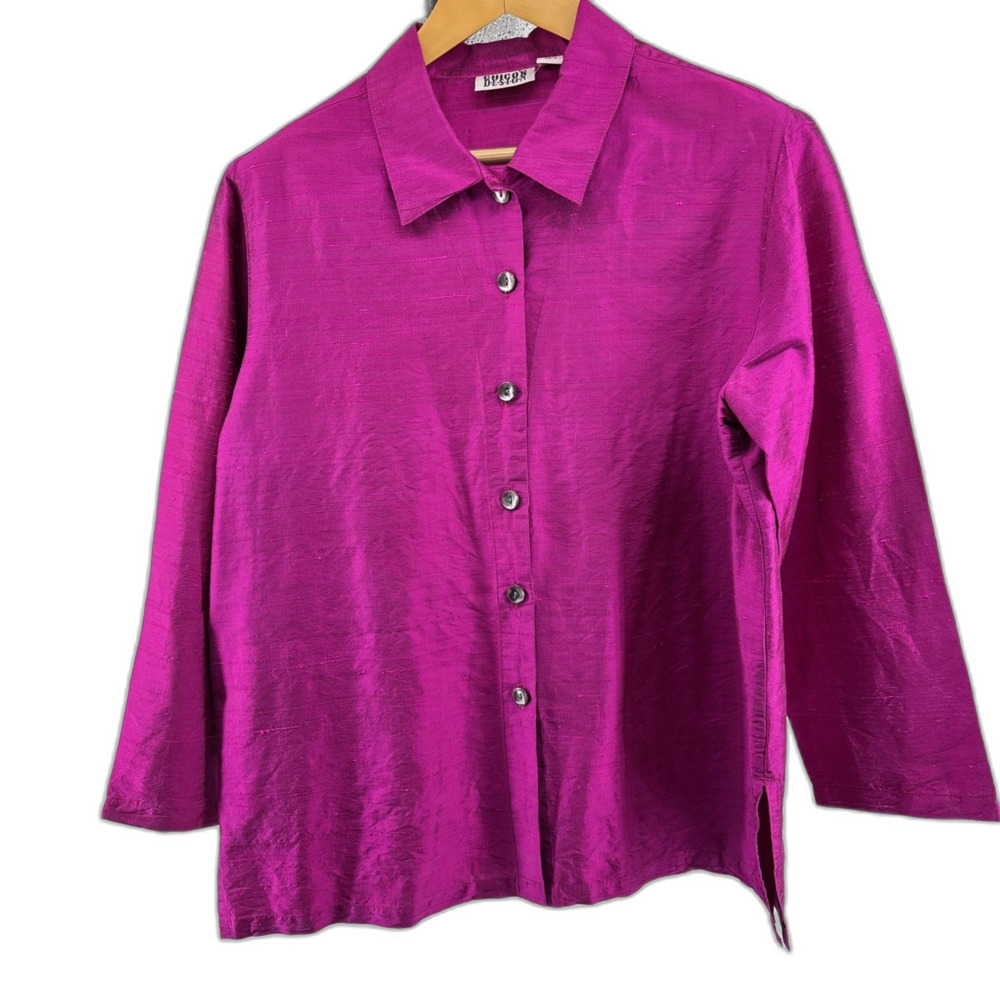 Chico's Ladies 100% Silk Fuchsia Tunic Blouse Size 2 (M/L) 3/4 Sleeve